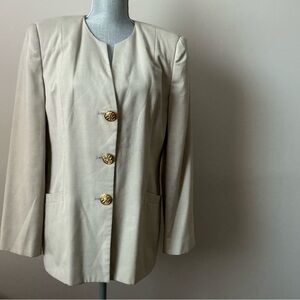 Vintage Y2K Oleg Cassini academia jacket grey gold button with pockets size 12